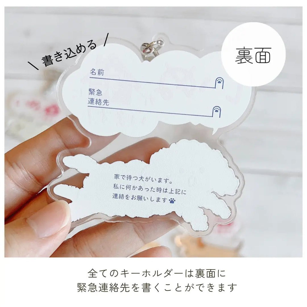家いぬキーホルダー【全6種】｜連絡先が書けるSOSキーホルダー｜迷子・緊急時に愛犬を守るお守り