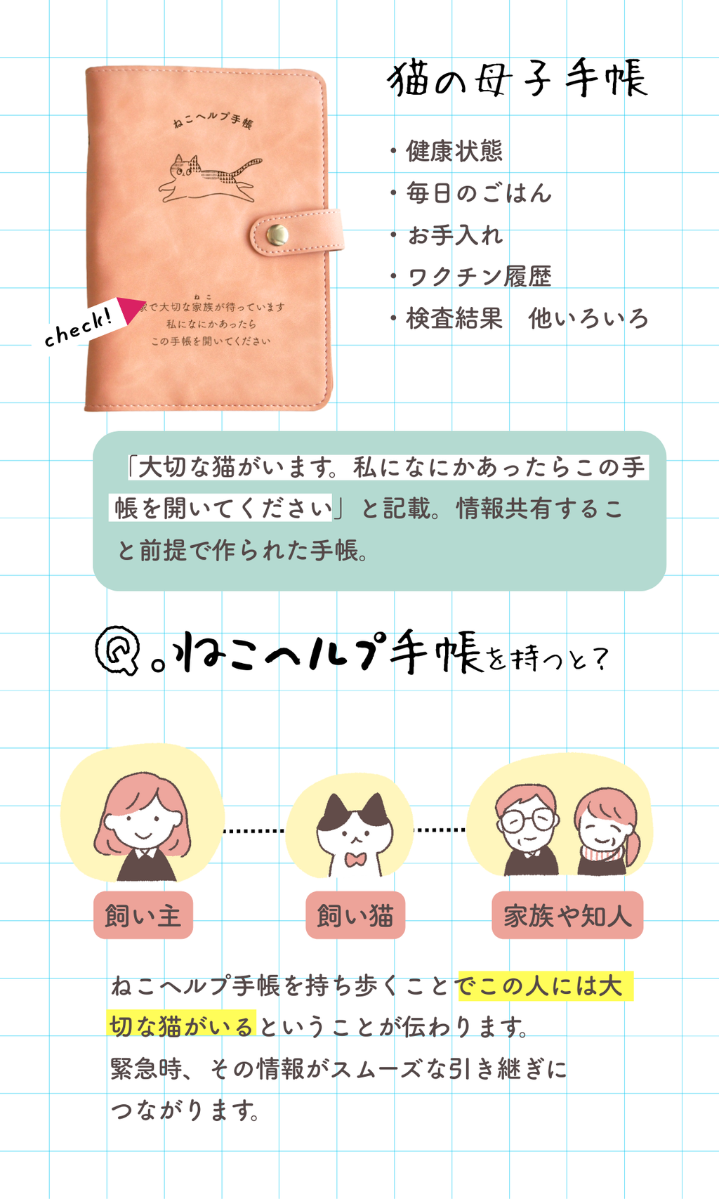 ねこヘルプ手帳【バインダー式】｜猫の母子手帳・通院/体調管理｜獣医師監修の健康管理手帳