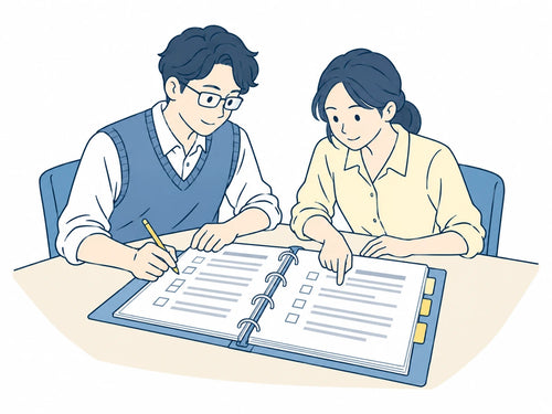 二人で防災の行動計画を作るイラスト