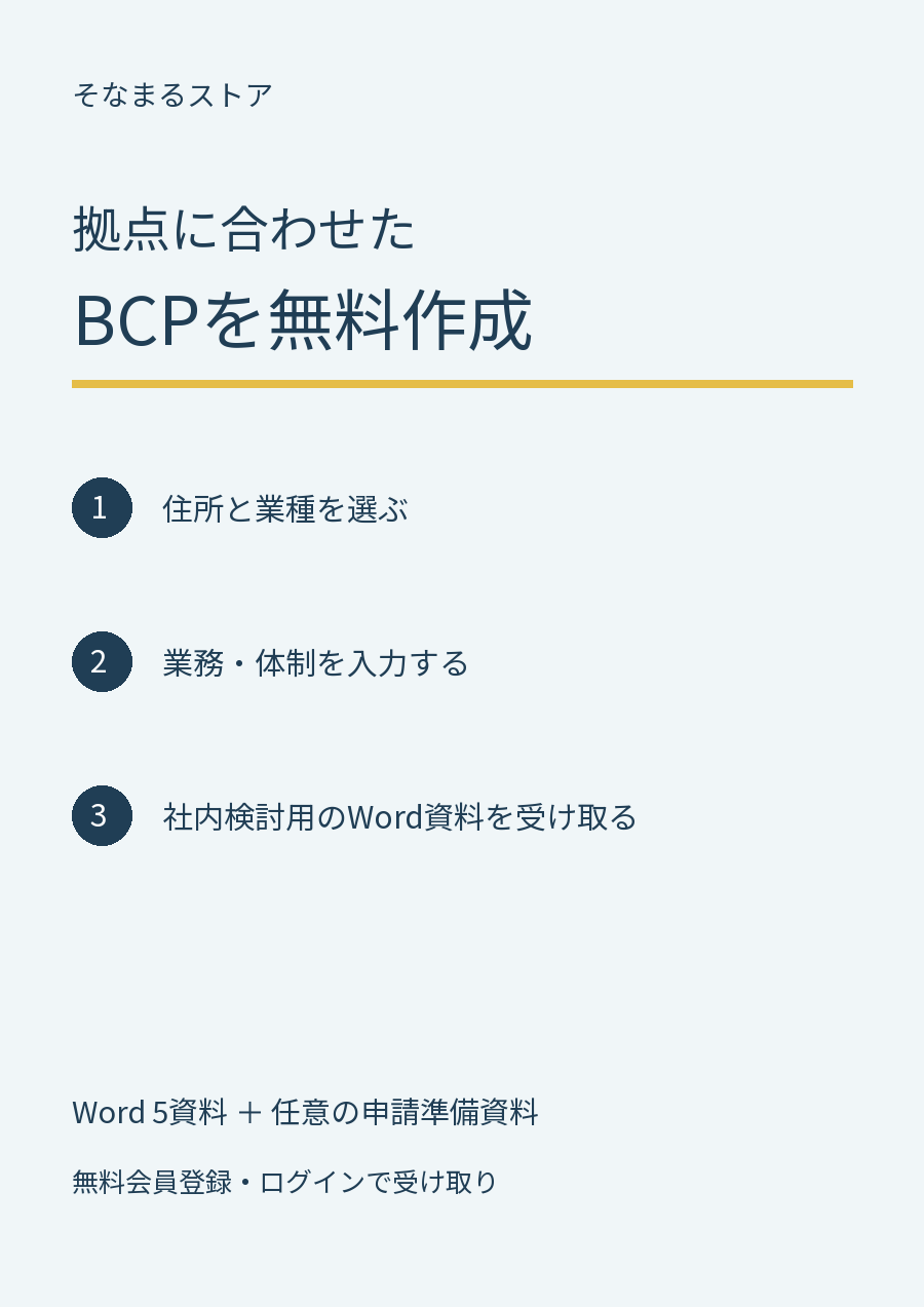 業種と拠点に合わせたBCPを無料作成の表紙・内容案内